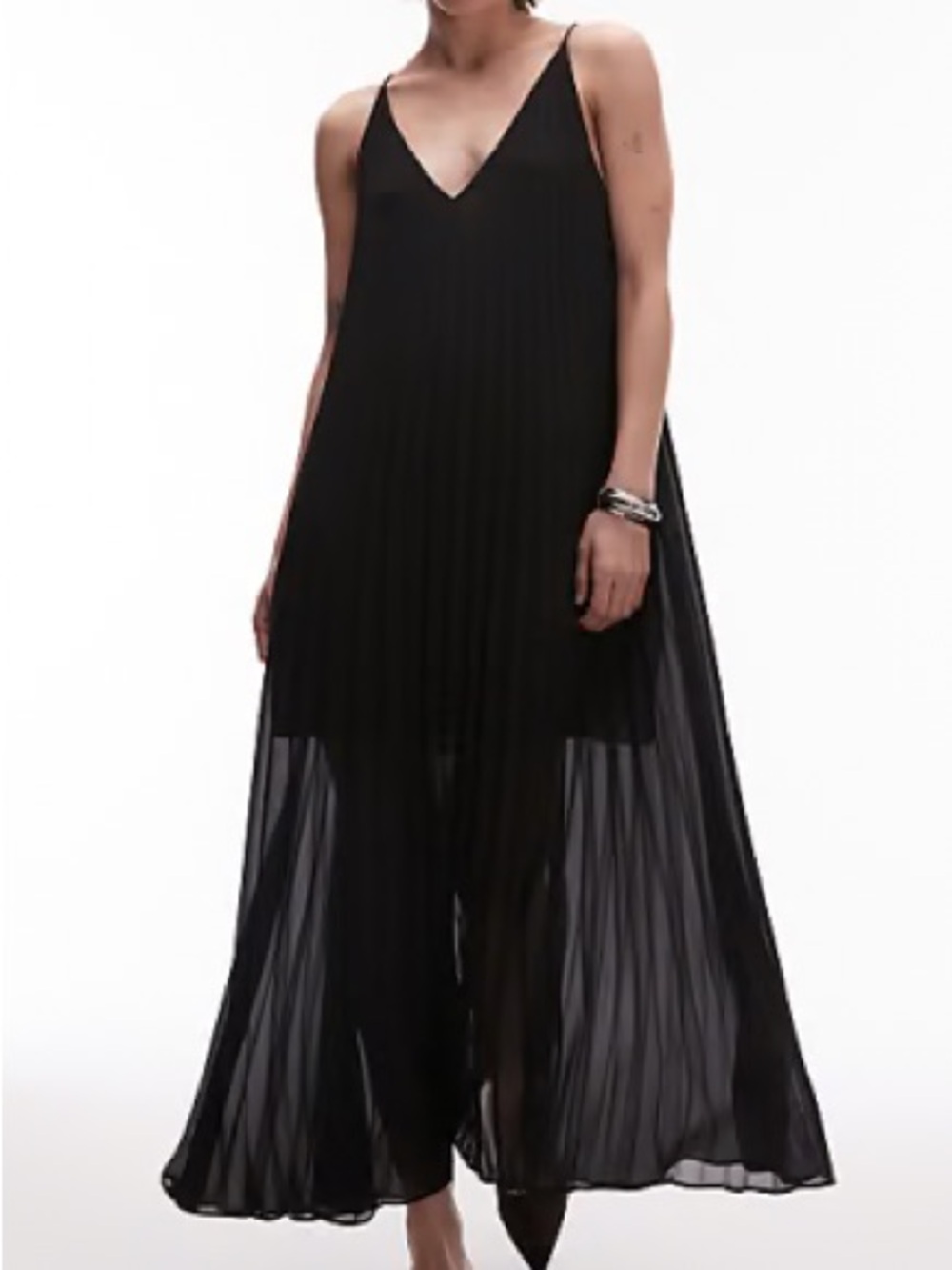 YAS Black Pleated Maxi Dress Small Pockets Party Night Out Whimsigoth VNeck Chic